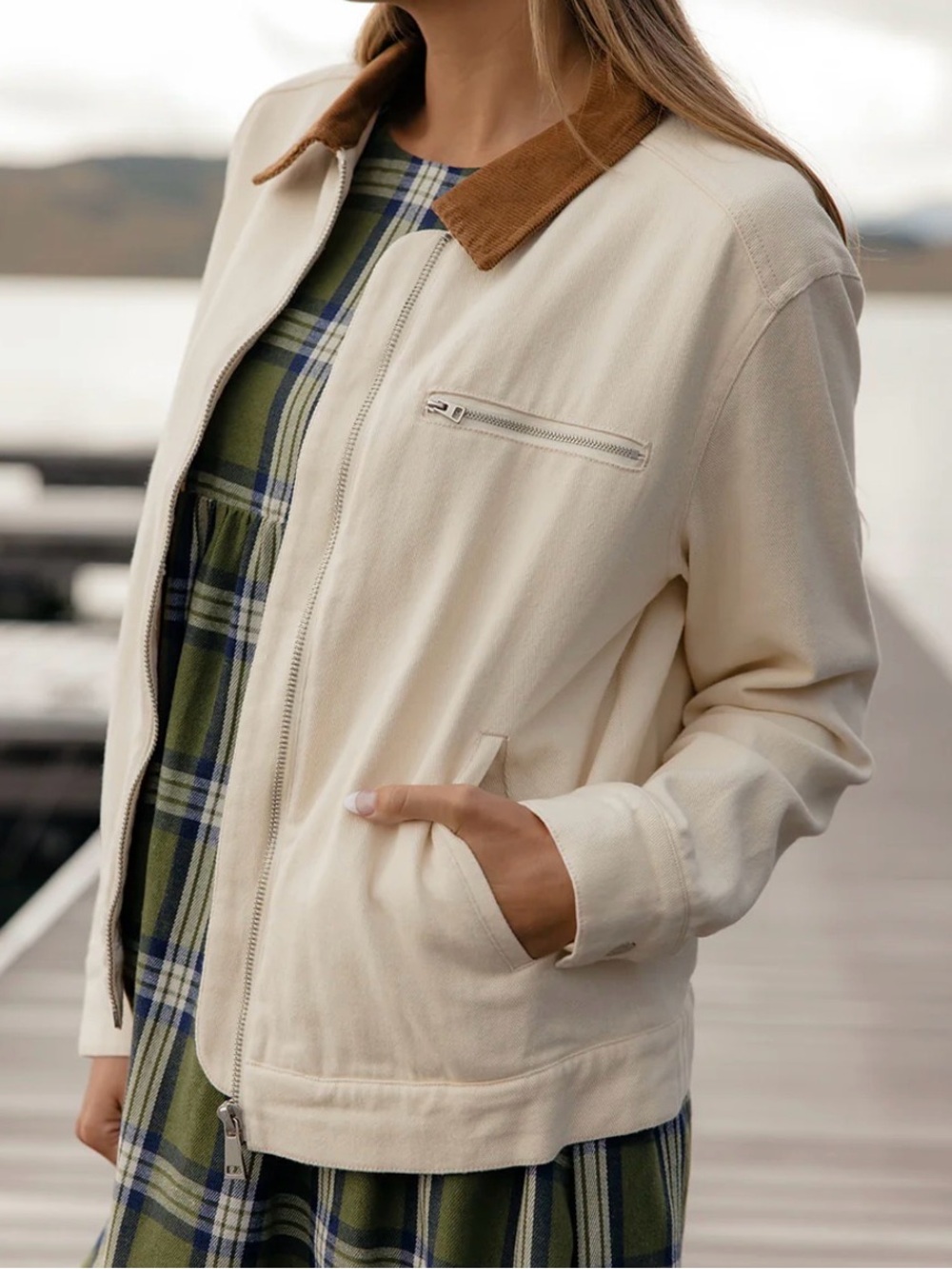 BRAND NEW! Mod Ref Cream Bomber Jacket with Brown Corduroy Collar